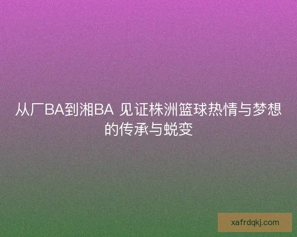 从厂BA到湘BA 见证株洲篮球热情与梦想的传承与蜕变